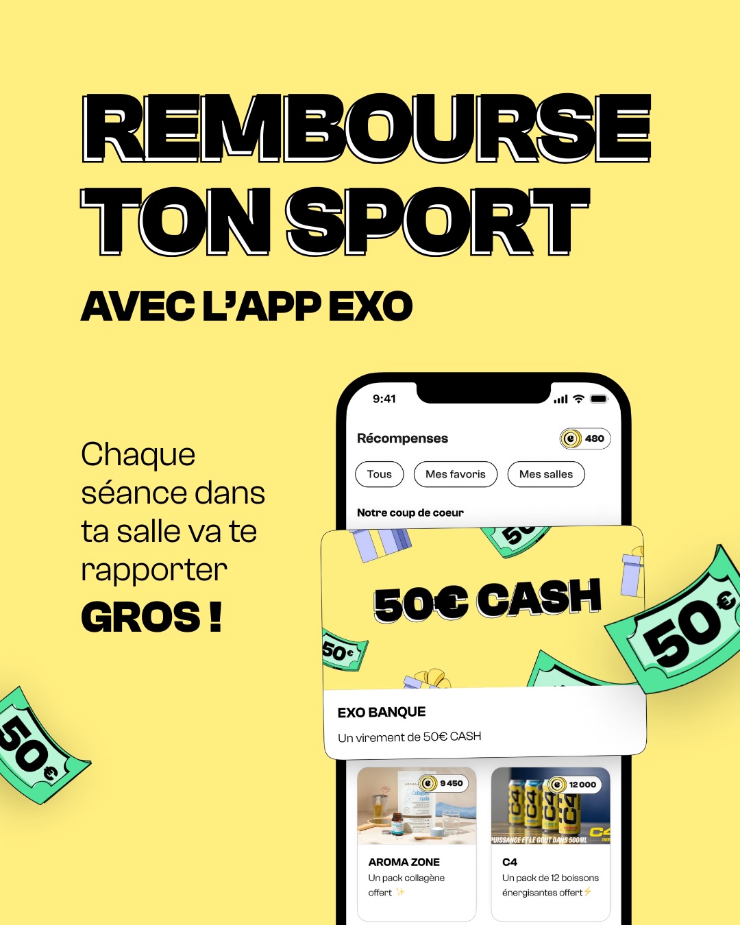 Affiche : rembourse ton sport avec l'application EXO à L'Atelier des Arcs